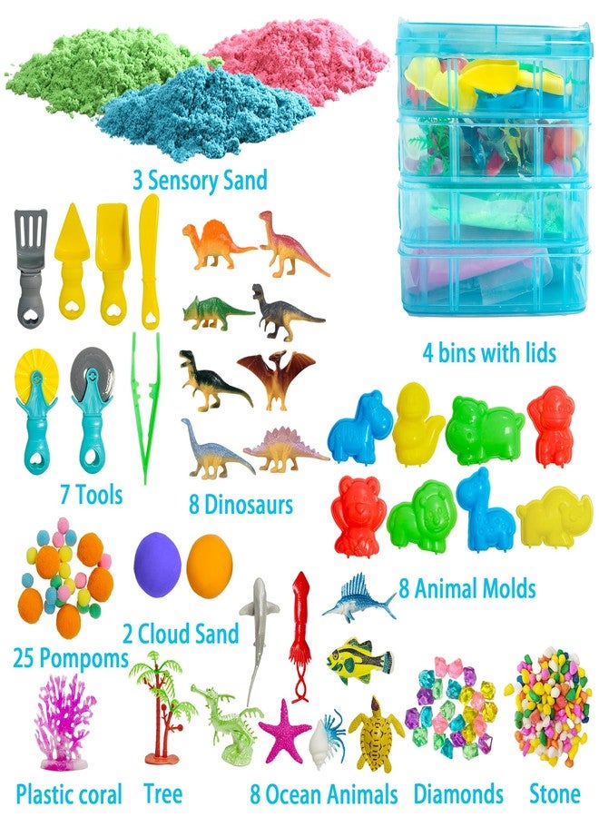 AGENTLAN Dino & Ocean Sensory bin, Dino & Ocean Sensory Toys with Play Sand for Toddlers Boys and Girls,Kids Toys Gift Sand Box for Age 3 4 5 6 7 8 - Image 2